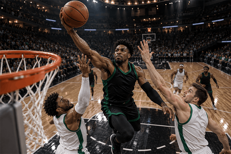 NBA basketbols 2026–2027, spēlētājs veic danku