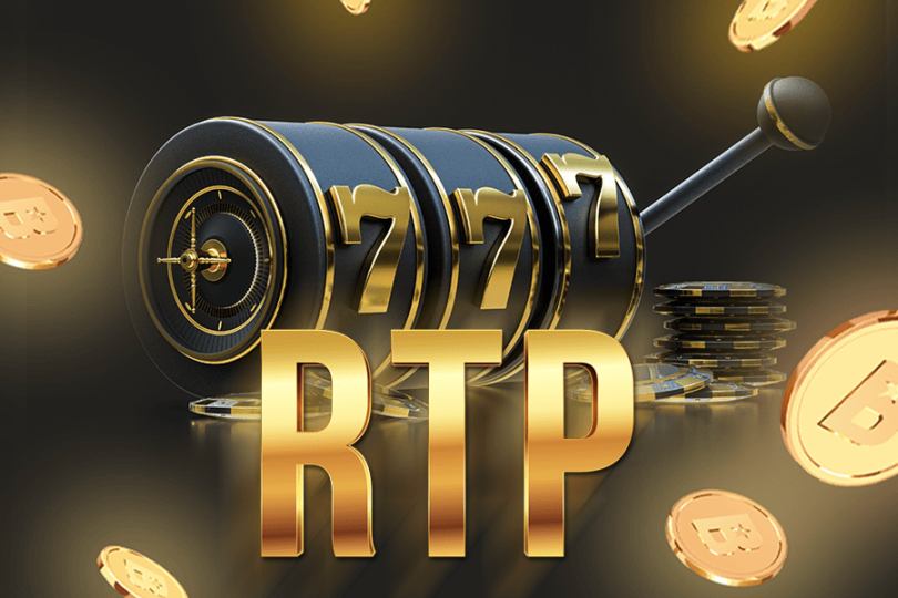 Large 3D percentage symbol surrounded by a field of smaller percentage signs on a dark background – slot machine RTP percentage explained and how it affects wins